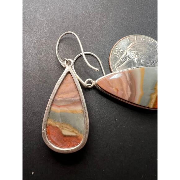 NEW Polychrome Jasper teardrop sterling silver dangle earrings 11.37 grams - Picture 7 of 11
